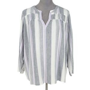 Splendid Top Womens XL White Lavender Stripe Linen Blend Pullover Blouse